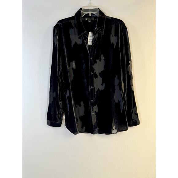NWT INC Button Up Shirt Burnout Velvet Black Sz Large Goth Wimsigoth Dark Fairy - Picture 7 of 10